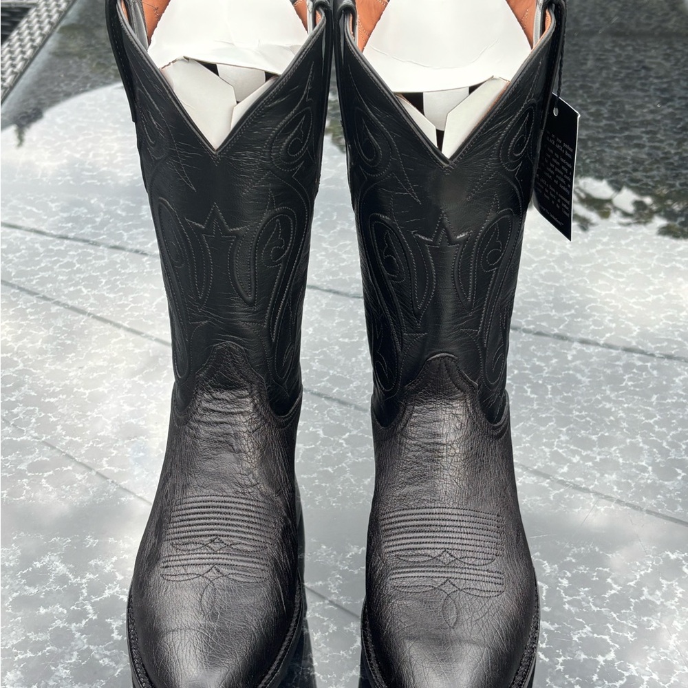 Black Jack Men's Black Smooth Ostrich Cowboy Boots - BRAND NEW: 9.5D - Picture 2 of 9